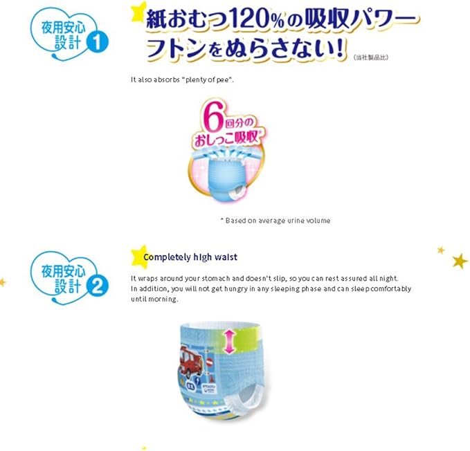 Moony Night Pants – Unicharm Pull-Ups Large Size for Boys, 30 Count, for Delicate Skin, Less Pressure On Your Baby's Tummy, Parallel Import Product, Made in Japan
