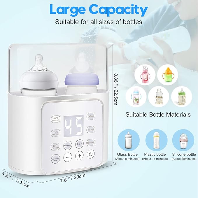 Baby Bottle Warmer, 9-in-1 Fast Baby Food Heater, Baby Breast Milk Formula Warmer for Twins, 24H Temperature Control