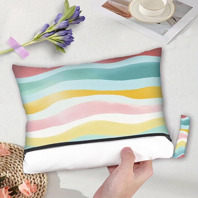 2Pcs 2 Sizes Wet Dry Bag Rainbow Beach Wet Bags Stripe Pattern Polyester Waterproof Sandproof Reusable Storage Zipper Pouch for Friends Makeup Swimsuit Travel Dirty Diaper Clothes Gifts