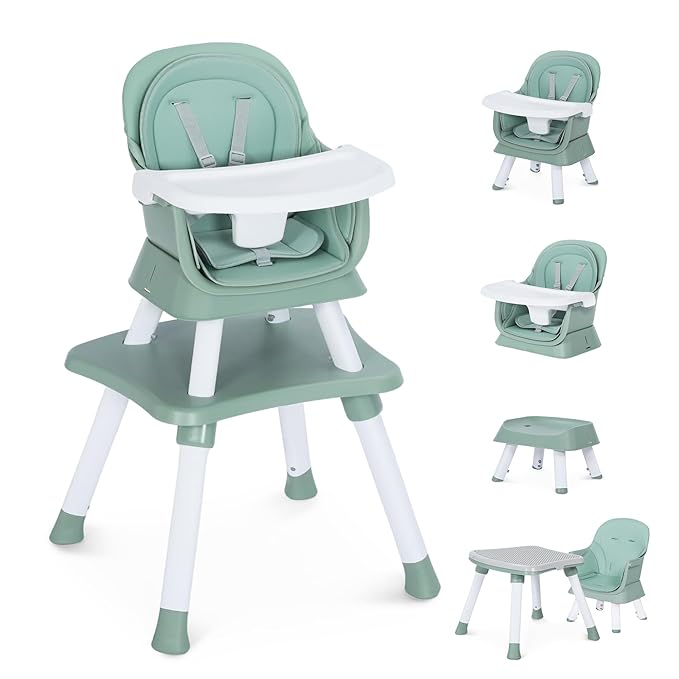 Baby High Chair, 8 in 1 Convertible Highchair, Booster Seat, Building Block/Activity Table, Stool, Feeding Chair with Dishwasher-Safe Tray, High Chairs for Babies and Toddlers (Green)