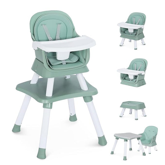 Baby High Chair, 8 in 1 Convertible Highchair, Booster Seat, Building Block/Activity Table, Stool, Feeding Chair with Dishwasher-Safe Tray, High Chairs for Babies and Toddlers (Green)
