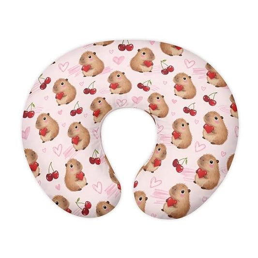 Jeiento Cute Capybara Nursing Pillow Covers Red Cherry Breastfeeding Pillowcase Cushion Cover Soft Nursing Pillow Slipcovers for Newborn Infant Bottle Breast Feeding U-Shaped Pillow Case