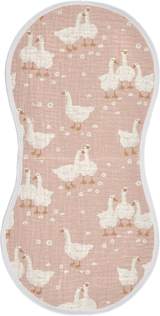 Goose Flower Pattern On Pink Muslin Burp Cloths for Baby 1 Pack Soft 100% Cotton Baby Washcloths Bibs for Boy Girl