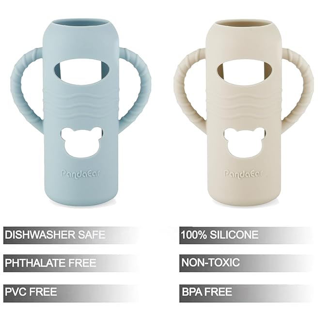 PandaEar 2 Pack Silicone Sleeves for Dr. Brown's 8oz Glass Baby Bottles, Anti-Drop Protective Bottle Covers with Handles, Heat-Resistant & Easy to Grip