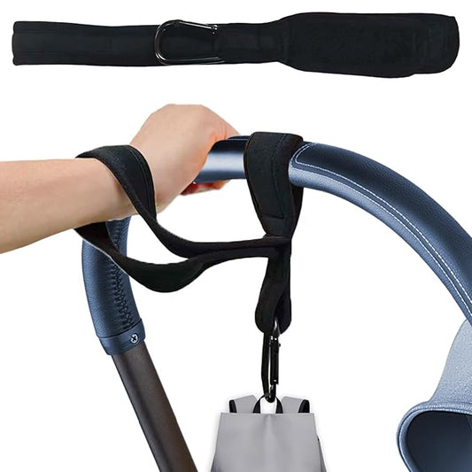 Baby Leash Handle Strap for Baby Stroller Handle Strap for Baby Stroller Safety Wrist Leash with Hooks for Storing Items Security-Accessory for Child Safety Compatible with Most Strollers (Black)