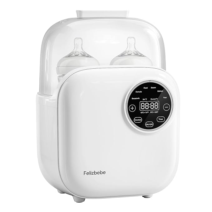 Baby Bottle Warmer, Felizbebe 10-in-1 Double Bottle Warmer for Breastmilk or Formula, Accurate Temperature Control, Timer, Sterili-zing, Defrost, Heat Food, Keep Warm, Breast Milk Warmer for Baby
