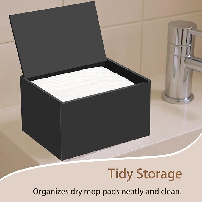 Dry Sweeping Cloths Pad Holder Container, Floor Mopping Storage Acrylic Box for Fabric Softener Sheets, Black