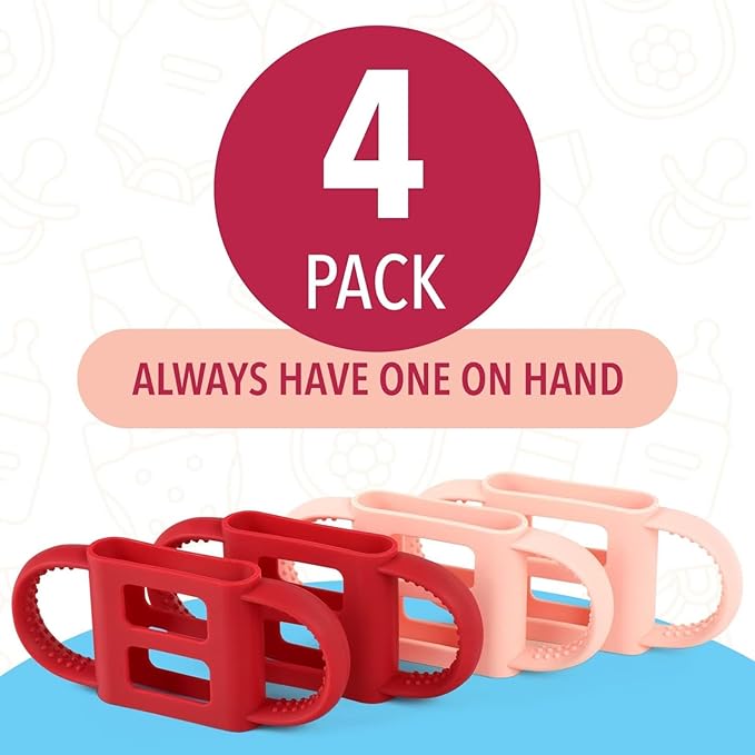 Impresa Baby Bottle Grips - Compatible with Dr. Brown Baby Bottles - 4-Pack Pink Fits 2.5-Inch Diameter - Easy-Grip Sippy Cup Handles & Stable Anti-Roll Design