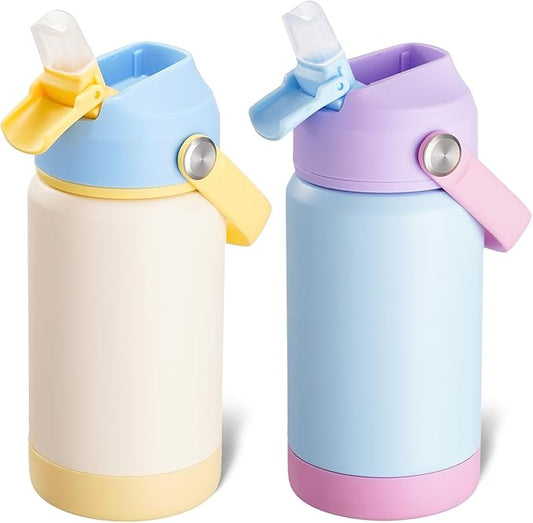 Kerilyn 12oz Water Bottle 2 Pack, Stainless Steel Insulated Water Bottle Bulk with Straws Leak-Proof,BPA Free, 2 Piece Set Cloud & Skyblush