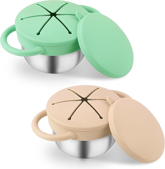 Stainless Steel Snack Containers with Lids, Snack cups with Silicone Food Catcher for Toddlers (Color 3)