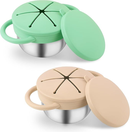 Stainless Steel Snack Containers with Lids, Snack cups with Silicone Food Catcher for Toddlers (Color 3)
