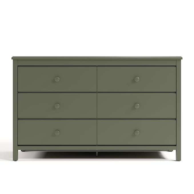 Storkcraft Alpine 6-Drawer Dresser (Olive) – GREENGUARD Gold Certified, Green Dresser for Bedroom, Kids & Nursery Storage Drawers, Safety Interlocking Drawers, Pre-Installed Tracks, Kids Bedroom