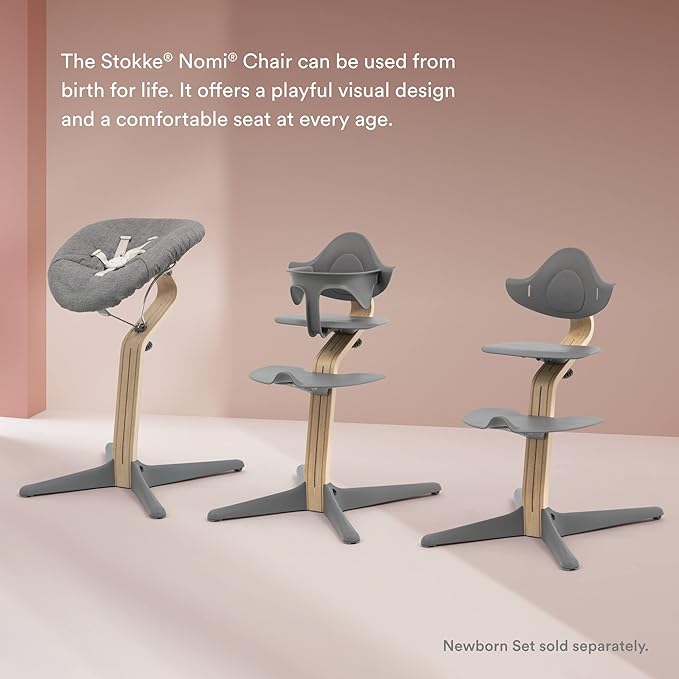 Stokke Nomi High Chair, Black/Natural - Inspires Active Sitting - Tool-Free, Seamless Adjustability - Includes Baby Set with Removable Harness for Children 6-24 Months