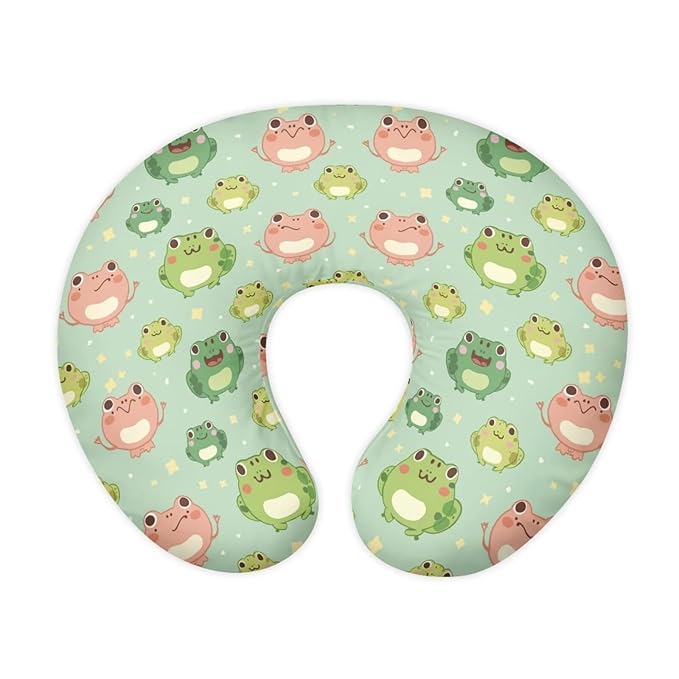 Cute Frog Nursing Pillow Cover for Boy Girl Breastfeeding Pillow Slipcovers Stretchable Newborn U-Shaped Breastfeeding Pillowcase Cushion Covers Green