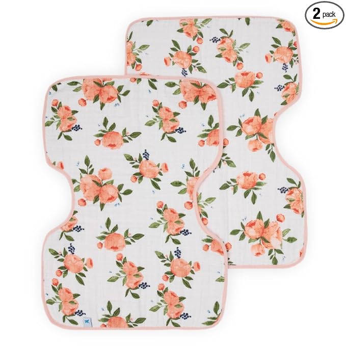 Little Unicorn Ultra-Absorbent Premium Burp Cloth 2 Pack | Soft on Baby's Skin | Larger Size | Ergonomic Design | Set of 2 (Watercolor Roses 2)