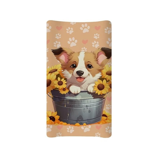 Stretchy Diaper Changing Table Cover, Snug and Soft Change Table Pad Covers Fit 16 * 32 Inches, Sunflower Puppy