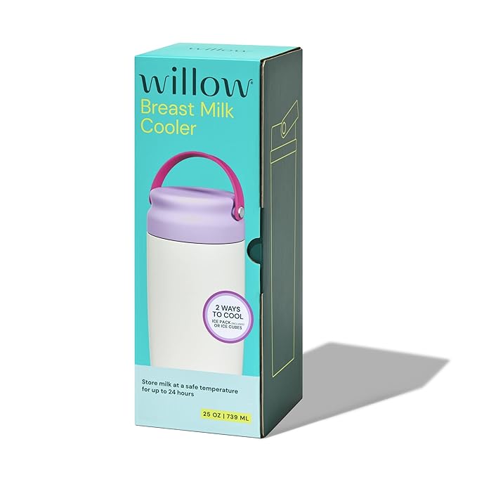 Willow - 25oz Portable Breastmilk Cooler - Keeps Breast Milk Cold for 24 Hours - Stainless Steel - Use w/Included Ice Pack or Ice Cubes - Breastfeeding Essentials - Dishwasher Safe - Alabaster