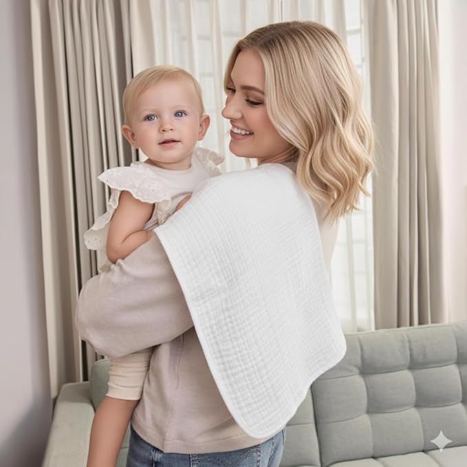Muslin Burp Cloths, 20"x10"- Pack of 8, 6 Layers Super Soft Absorbent & Breathable 100% Cotton for Baby Drool and Messes, Burp Cloth Baby Boy and Burp Cloths Baby Girl