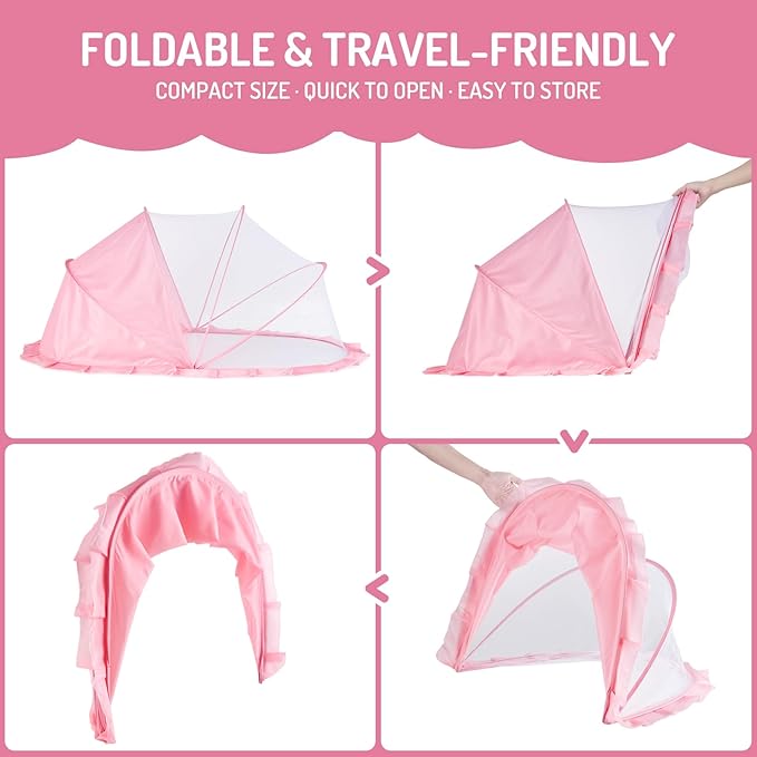 Folding Crib Net Mosquito Net for Baby – Kids Mosquito Netting Mesh Crib Canopy, Crib Blackout Cover with Shade Cover for Toddler Sleeping Outdoors, Travel Portable Baby Bed Tent, Pink, 36x22inch