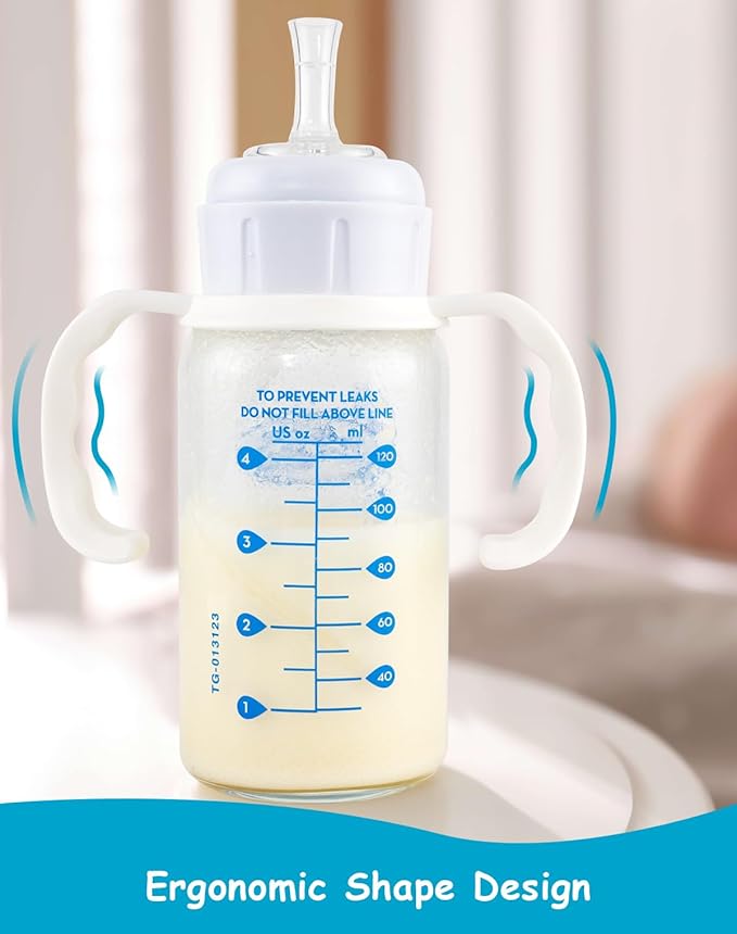 Straw Cup Conversion Kit for Dr Browns Narrow and Narrow Glass Baby Bottles, Spill-Proof Transition Kit with Silicone Straw Nipple, Weighted Straw, Handle, 4 Pack, 8m+