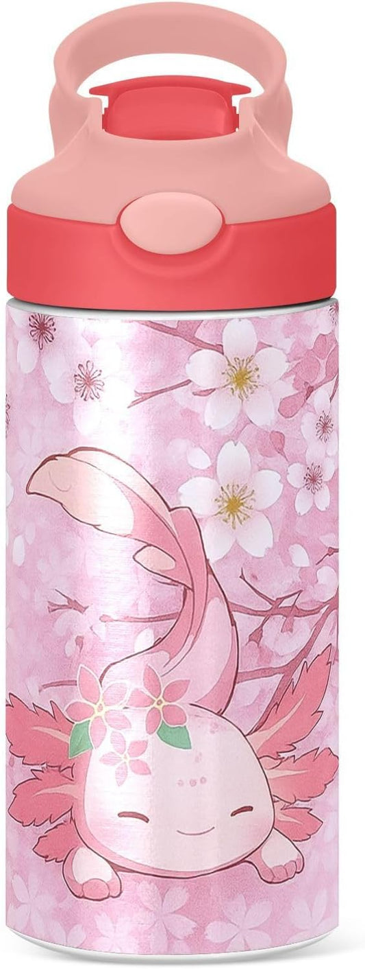 Ice Cream Insulated Water Bottle 20 oz with Straw and Carry Handle Pink Purple Candy Cone Boys Girls Thermos Bottle Vacuum Stainless Steel Bottles Leak-Proof for Sports Travel and School