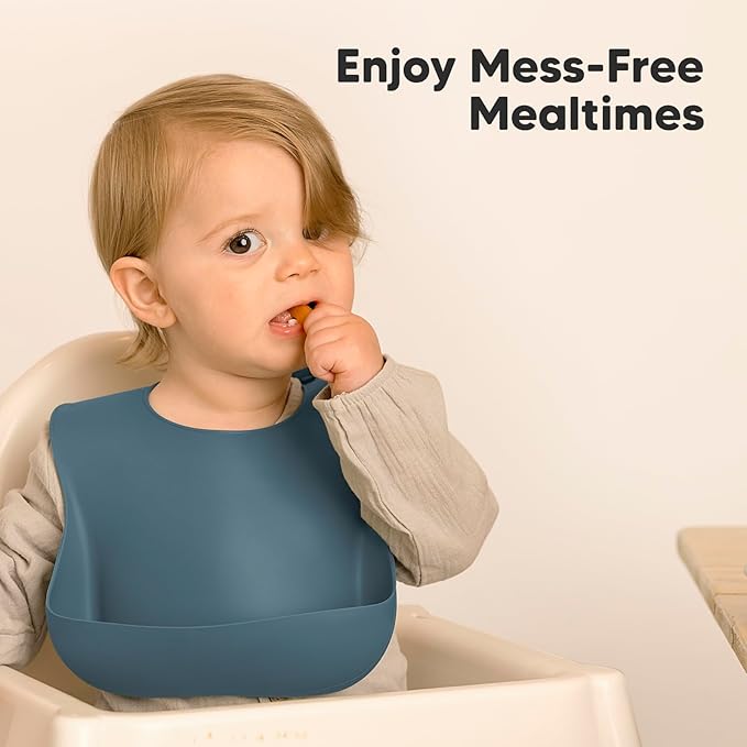 KeaBabies 2-Pack Silicone Bibs for Babies, Toddlers Girl, Boy – Sturdy Food-Grade Baby Bibs for Eating, Large Food Catcher, Clean & Put On Easily, Waterproof Toddler Feeding Essentials (Valiant)