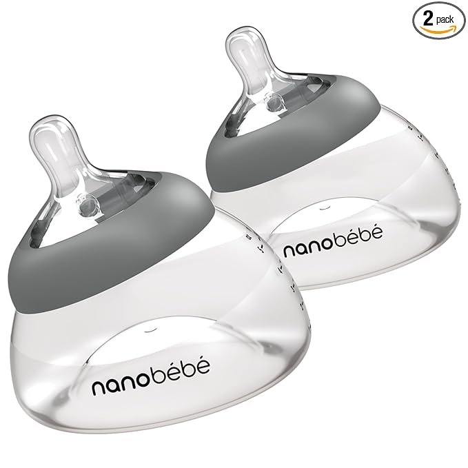 Nanobebe Breastmilk Bottle, Breastfeeding Newborn Breast Like, Anti Colic, Perfect Latch, Preserves Breast Milk nutrients, Twin-Pack Grey