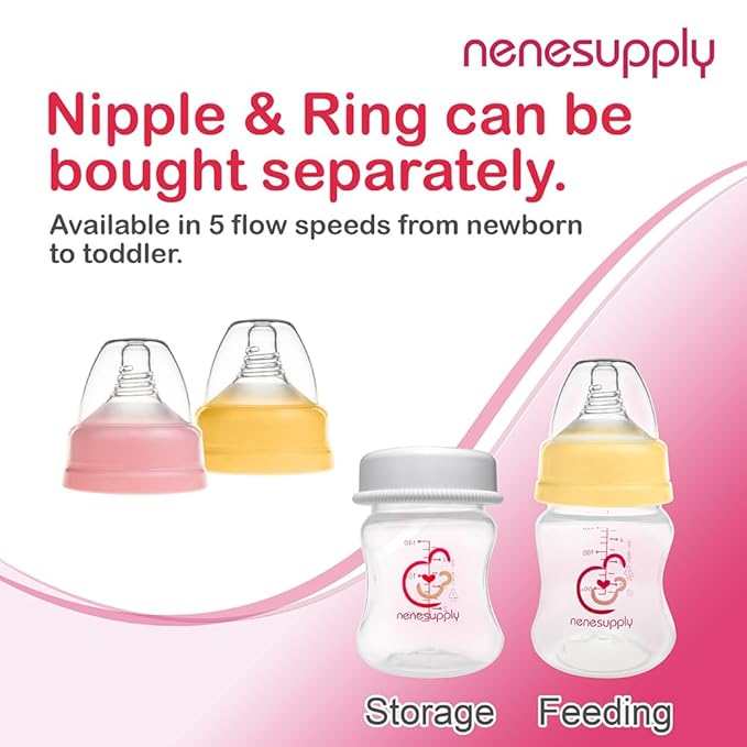 Nenesupply 4.7oz 6pc Wide Neck Breastmilk Storage Bottles Breast Pump Bottles Use on Pumping with Spectra S1 S2 Synergy Gold Breast Pumps Collection Replace Spectra Bottles for Pumping Wide Mouth