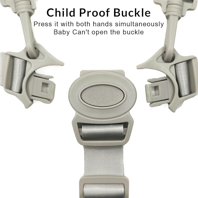 High Chair Straps, Replacement 5 Point Harness Straps for Baby High Chair, Harness Belt for Stroller High Chair Pushchair, Safety and Comfort Material (Grey Button)