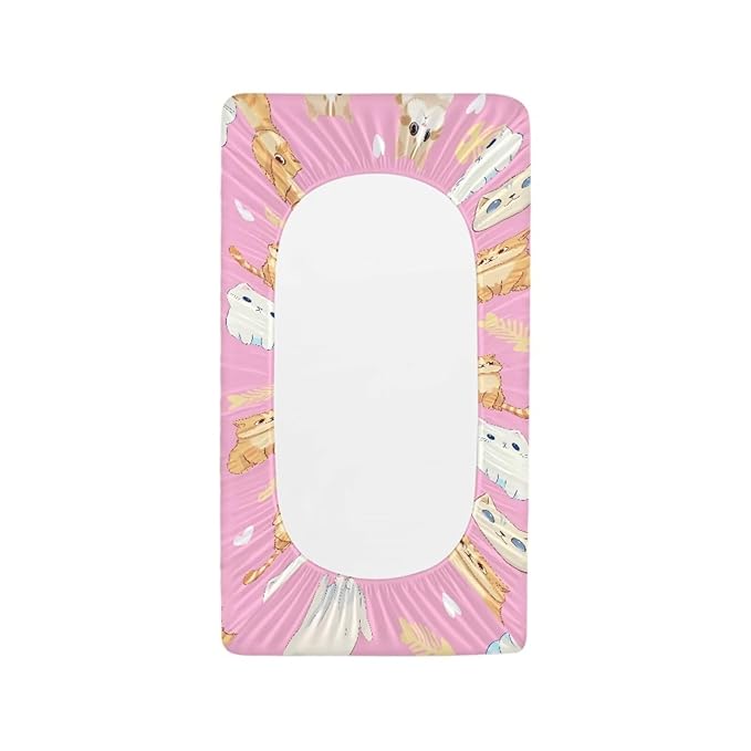 Stretchy Diaper Changing Table Cover, Snug and Soft Change Table Pad Covers Fit 16 * 32 Inches, Kitties Pink