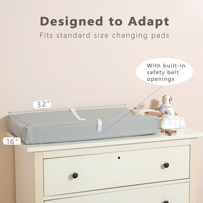 Vegan Leather Baby Changing Pad – Waterproof, Wipeable & Durable Changing Mat for Quick Cleanup – Soft, & Reusable – 32" x 16.6" Comfortable Infant Changing Station for Dresser & Table (Beige)