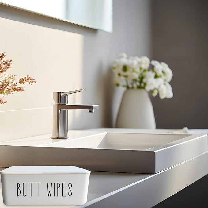 Butt Wipe Holder Flushable Baby Wipe Container Dispenser for Nursery Diaper Easy to Access,7.28"L x 4.80"W x 2.75"H(White)