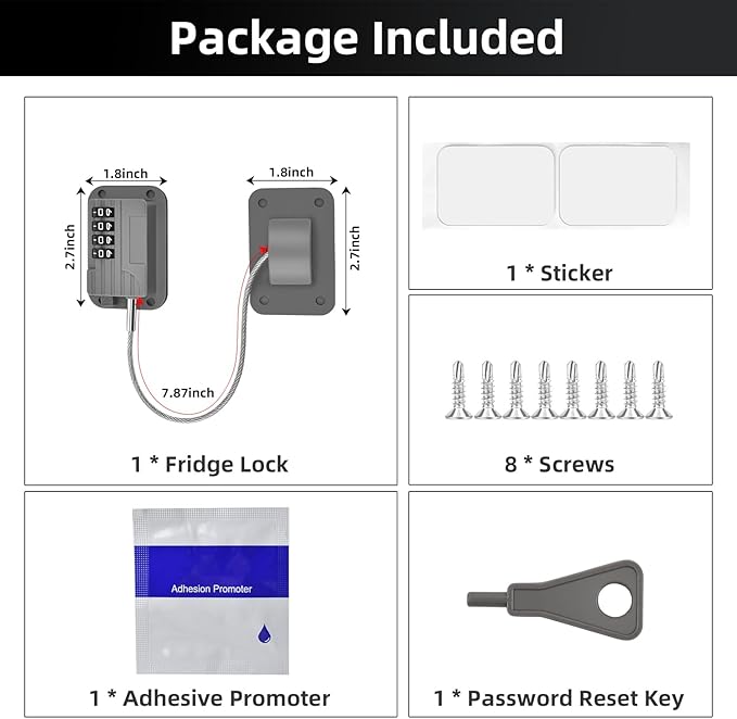 Ougourim Upgraded Combination Fridge Lock for Child Safety, Keyless Refrigerator & Freezer Lock with Code for Kids, Grey
