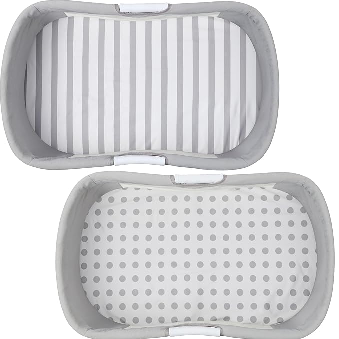 Waterproof Bassinet Sheets, No Need for Bassinet Mattress Pad Cover, 2 Pack Stretch Jersey Knit Super Soft fit for Cradle Oval Rectangle Hourglass Mattress Grey Stripes & Polka Dots
