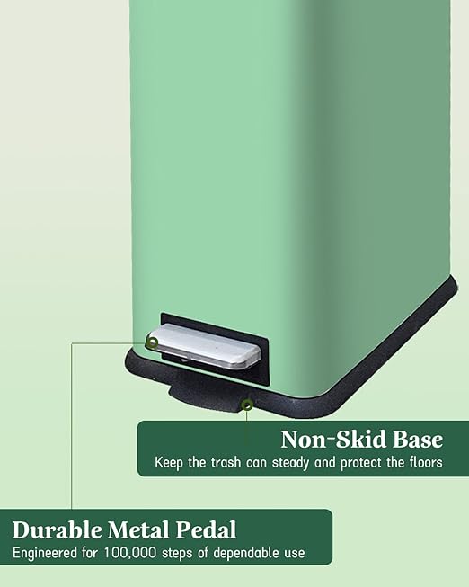 Bathroom Trash Can with Lid, 16.7L/ 4.4 Gallon Trash Can with Removable Inner Bucket, Soft Close lid, Stainless Steel Step Pedal Garbage Can for Bathroom, Bedroom, Kitchen, Home Office, Green