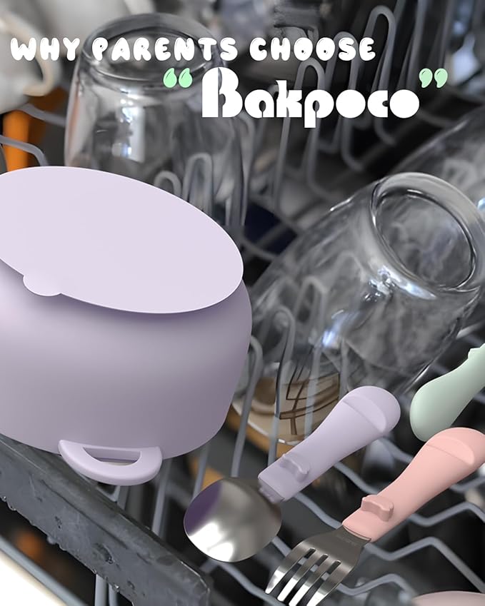 Bakpoco 6PCS Toddler Utensils, 316 Stainless Steel Baby Safe Forks + Spoons with Silicone Handle, BPA Free Dishwasher Safe Kids Silverware Cutlery with Box, Sage/Blush/Lilac