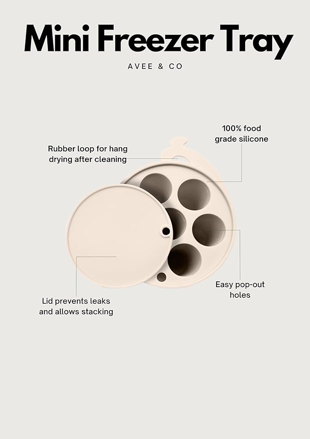 Avee & Co Mini Freezer Tray, Breastmilk Popsicle Molds for Cooling Relief, BPA Free Silicone Feeder for Safe Infant Self Feeding, 4 Month+ (Beige)