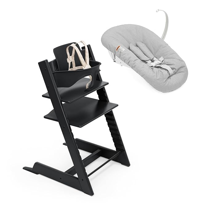 Stokke Tripp Trapp High Chair², Black (Includes Chair & Baby Set) with Newborn Set - Safe, Adjustable, Ergonomic Design