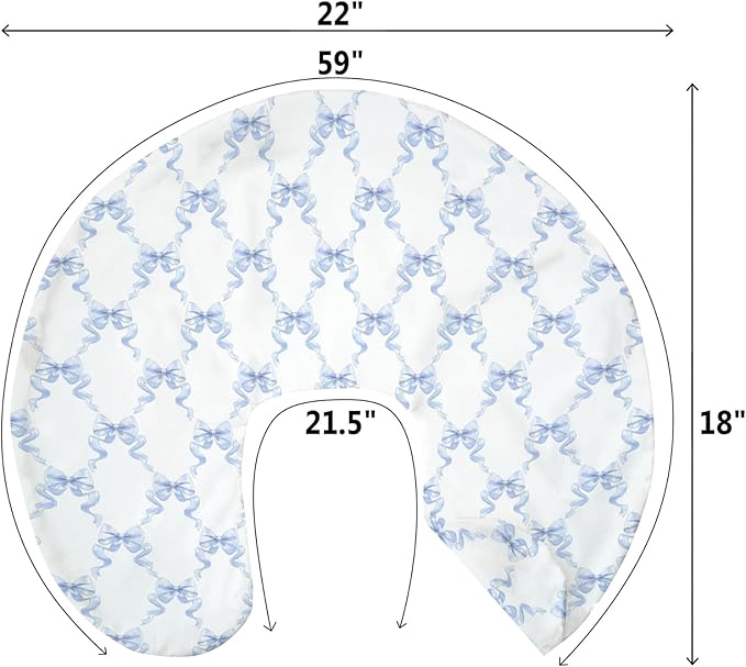 Blue Bows Ribbon Baby Nursing Pillow Covers for Boy Girl Pastel Blue Ribbons Nursing Pillow Slipcovers for Breastfeeding Pillows Watercolor Bows Soft Stretchy Removable Covers for Newborn Infant