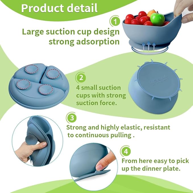 Personalized Silicone Suction Plates for Baby，Custom Toddlers Spoon and Fork, Baby Feeding Set with Name,Baby Birthday Gift for Boy & Girl (grey)