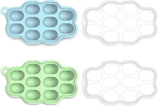 KingKam Baby Food Freezer Trays with Lids (2 Pack), Silicone Nibble Freezer Tray, Breastmilk Popsicle Molds, Baby Food Storage Containers Ice Cube Tray Maker