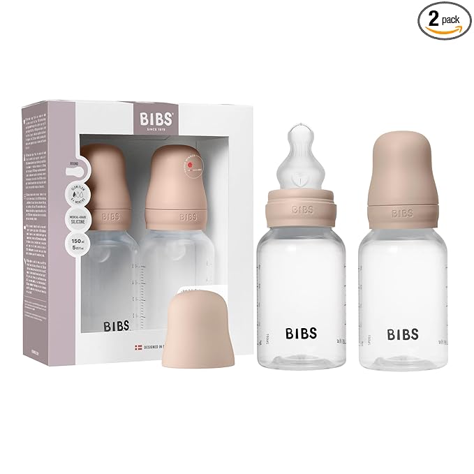 BIBS Baby Bottles 2-Pack, 5 Oz, Round Silicone Nipple, Anti-Colic System for Gas Reduction. BPA-Free, Lightweight & Easy to Clean, Suitable for Newborns 0+ Years -150ml (Pack of 2) Blush