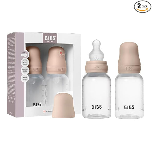 BIBS Baby Bottles 2-Pack, 5 Oz, Round Silicone Nipple, Anti-Colic System for Gas Reduction. BPA-Free, Lightweight & Easy to Clean, Suitable for Newborns 0+ Years -150ml (Pack of 2) Blush