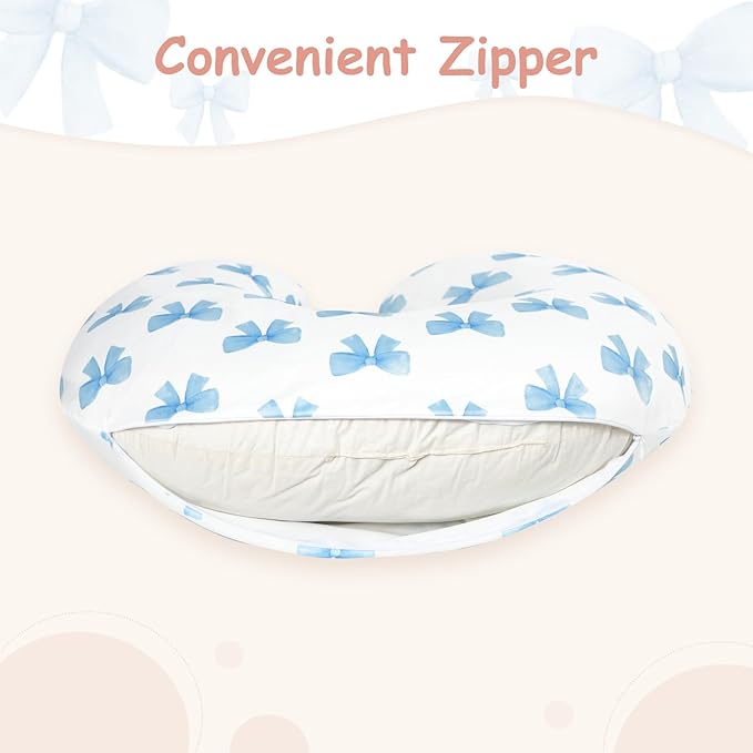 Hooyax Nursing Pillow Covers 2 Pack - Ultra Soft & Stretchable Breastfeeding Pillow Slipcovers, Adorable Cover for Infant Feeding Pillow, for Most Standard Pillows (Bow Flower)