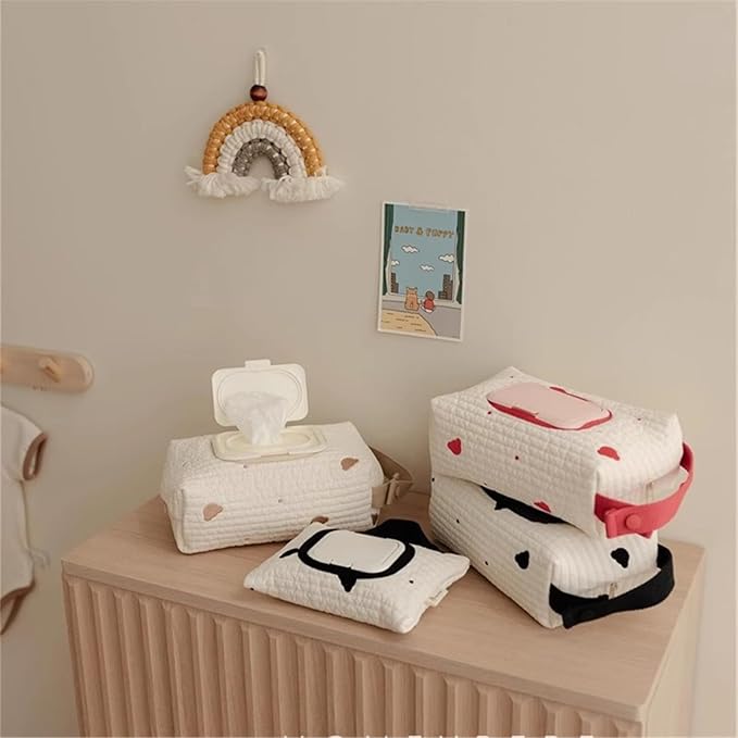 Embroidered Bear Stroller Wet Wipe Pouches Portable Baby Wipe Holder Embroidery Baby Wipes Storage Bag for Travel