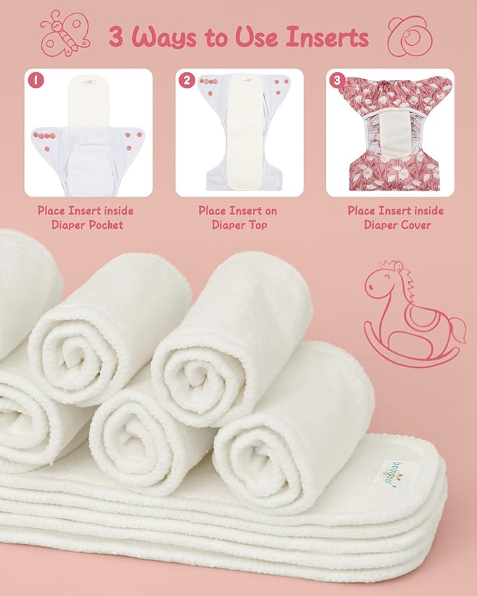 babygoal Cloth Diaper Inserts 12pcs,4 Layers Rayon from Bamboo Inserts for babygoal Newborn Cloth Diapers,Small Size