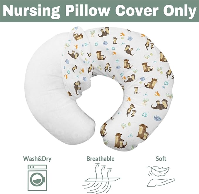 Cute Otters Family Baby Nursing Pillow Covers for Boy Girl Sea Otters Fishes Corals Conches Nursery Pillowcase for Breastfeeding Pillows Ocean Animals Soft Stretchy Slipcovers for Newborn Infant
