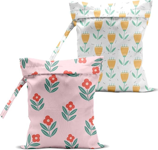 2 PCS Tulip Travel Laundry Bags 12x10 Inch, Waterproof Reusable Wet Bag with Handle,Wet Dry Bag for Swimsuit Travel Clothes Beach Pool Dirty Yoga Gym Clothes Stroller Toiletries Daycare Organizer