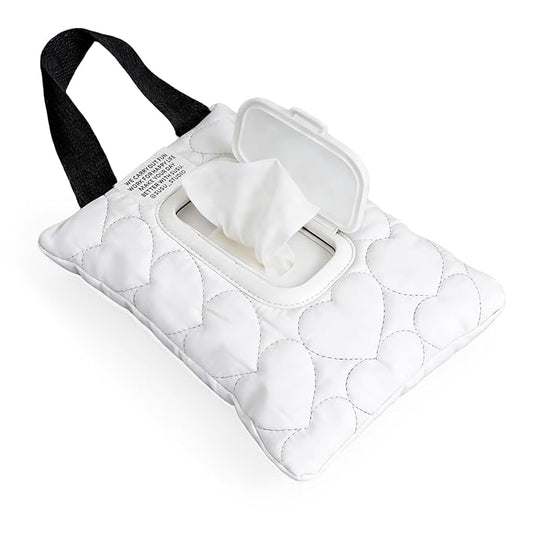 Reusable Baby Wipe Cover Fabric Quilted, Universal Size Travel-Friendly Baby Wipes Bag with Zipper Compatible with HUGGIES,WaterWipes,Pampers,Johnson and More Brands (White)