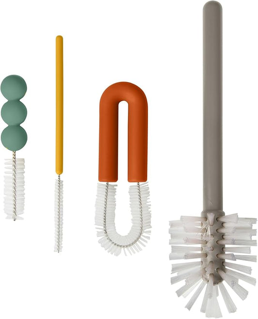 Boon Mod Replacement Baby Bottle Brushes - Includes Bottle Cleaner Brush, Straw Cleaner Brush, Nipple Brush and Detail Brush for Baby Bottles - Newborn Essentials - Deco - 4 Count